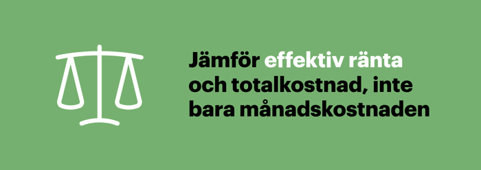 Jämför effektiv ränta och totalkostnad för billån