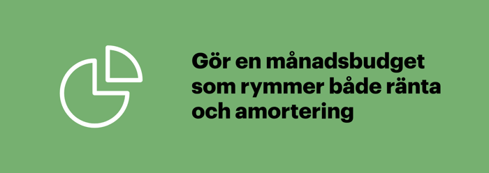 Illustration som uppmanar till att göra en månadsbudget med ränta och amortering innan du tar ett privatlån.