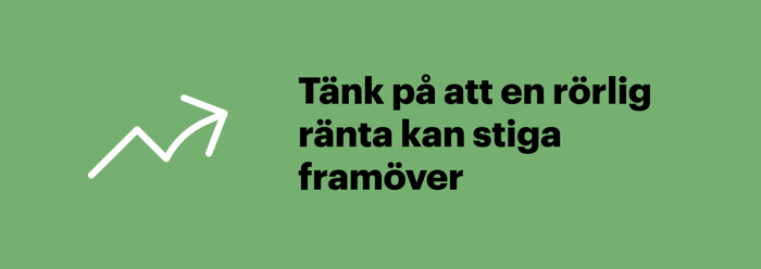 Illustration som påminner om att en rörlig ränta kan stiga under tiden du har lånet.