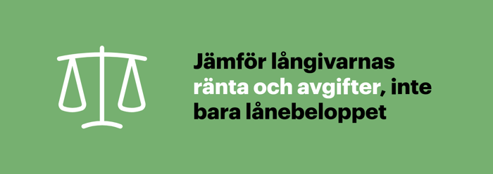 Jämför långivarnas ränta och avgifter, inte bara lånebeloppet