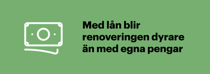 Ett renoveringslån gör renoveringen dyrare än om du finansierar den med egna pengar.